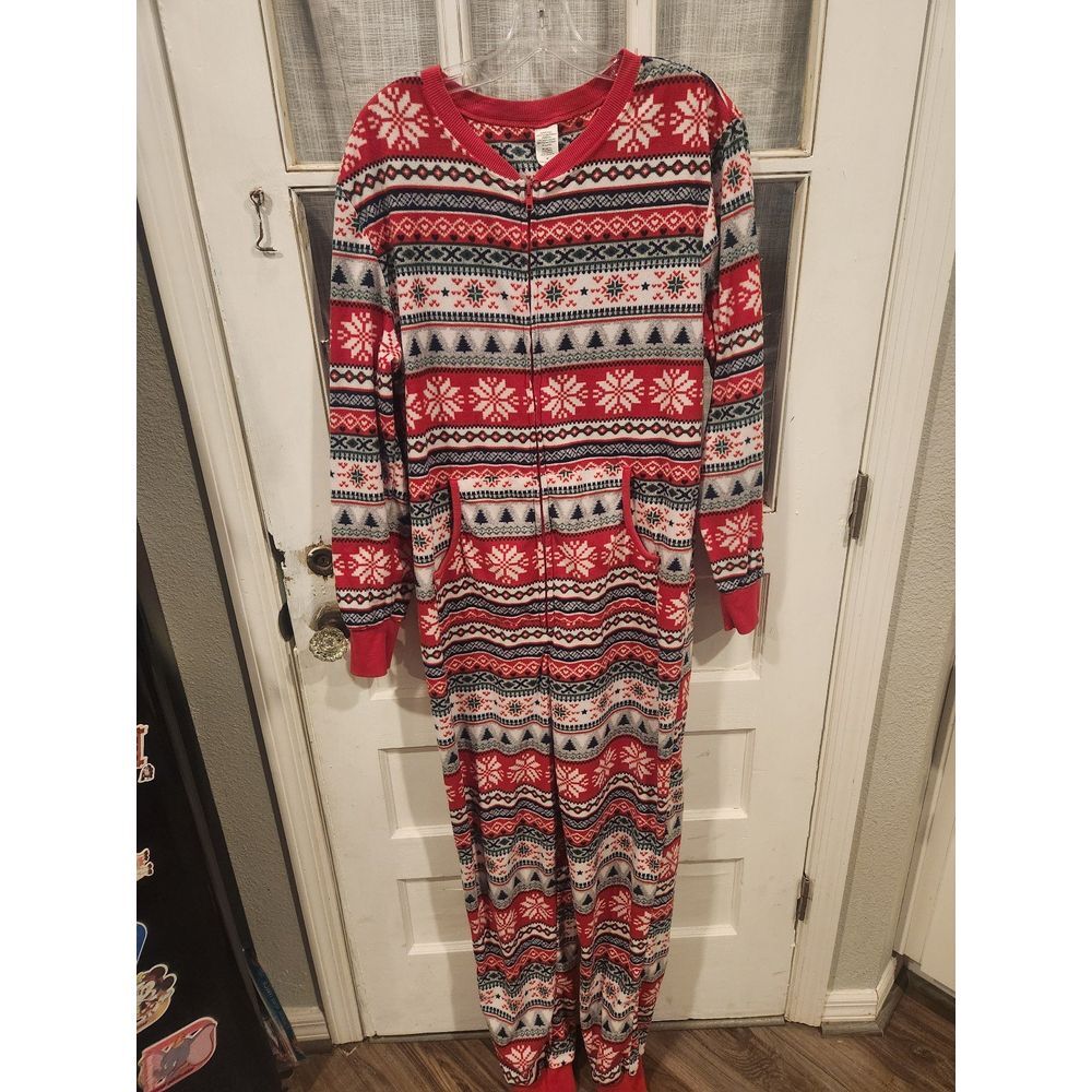 Christmas Zip Up Fleece Pajamas Adult Size Medium